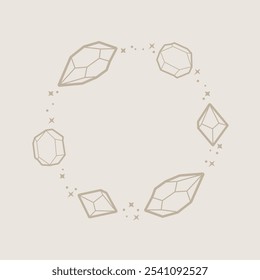 Marco De Círculo De Gemas Cristales Esotéricos En Diferentes Formas Logotipo Diseño De Vector Aislado