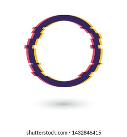 Circle frame glitch effect. Glitch effect circle with shadow.   Circle with the effect of lag, bug or glitch vector eps10.