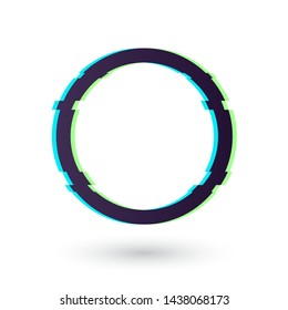 Circle frame glitch effect. Glitch effect circle with shadow.   Circle with the effect of lag, bug or glitch vector eps10.