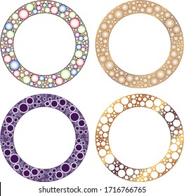
Circle frame. Golden pattern. Vector. Pearls. Gems. Multi-colored stones. Gradient. Framing for pictures and photos.