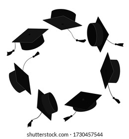 Circle frame from graduation caps. Place for text. Graduate background.
