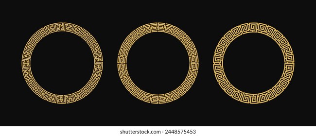 Circle Frame Greek style set, Decorative border, vintage ornaments with seamless pattern vector illustration