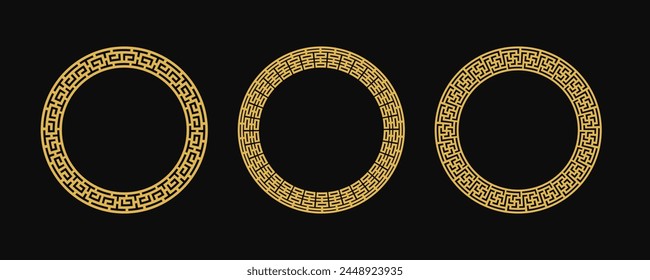 Circle Frame Greek style set, Decorative border, vintage ornaments with seamless pattern vector illustration