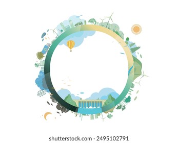 Circle frame with green environmental shows the meaning of protect environment vector illustration graphic EPS 10