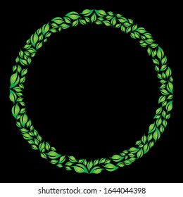 Marco circular con adorno de hojas verdes. La decoración natural.