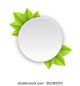 Circle frame of green leaves isolated on white background. Vector illustration.