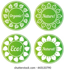 Circle frame of green leaves isolated on white background. ECO illustration. Nature set. BIO design