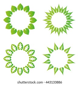 Circle frame of green leaves isolated on white background. ECO illustration. Nature set. BIO design