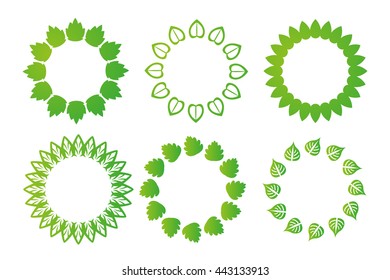 Circle frame of green leaves isolated on white background. ECO illustration. Nature set. BIO design