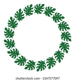Circle Frame from Green Monstera Leaves. Wedding Decorations, Invitations. Vector illustration for Your Design, Web.
