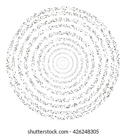 Circle frame, grunge design, isolated, vector. Vector illustration for sound wave. Circle spin target. Radio station signal. Center minimal radial ripple line outline.Grunge Texture. halftone effect.