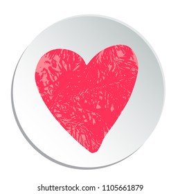 Circle frame with grunge Valentines heart isolated on white background. Design element for web buttons or greeting cards. Romantic illustration.