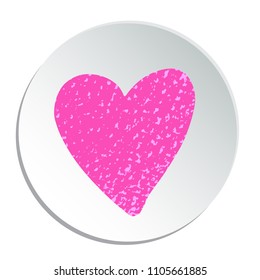 Circle frame with grunge Valentines heart isolated on white background. Design element for web buttons or greeting cards. Romantic illustration.