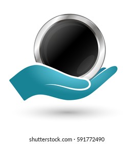 Circle frame in hand concept vector