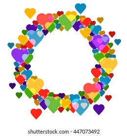 Circle frame with hearts on white background for your text. It is easy to edit. vector illustration.