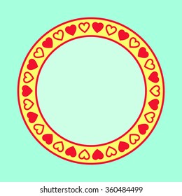 Circle frame with hearts on yellow background