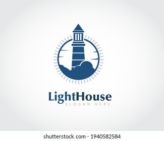 circle frame high light house at cloud logo symbol design illustration inspiration