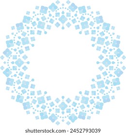 Circle frame with the image of blue hydrangeas and rain