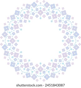 Circle frame with the image of purple hydrangea and rain