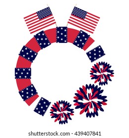 Circle frame for Independence Day with flowers and flags