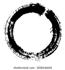 Trazo de pincel de tinta de marco circular, símbolo de budismo de pintura caligráfica japonesa, enso de Zen, línea redonda de pintura negra, ilustración vectorial. Círculo negro enso zen sobre fondo blanco. Marco de pintura dibujado a mano con tinta.