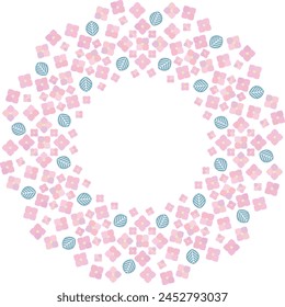Circle frame inspired by pink hydrangea with leaves