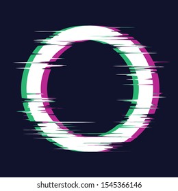 Circle frame isolated on dark background. Glitch stereo effect. Vector illustration. Design element for card, poster, banner, flyer, brochure, leaflet.