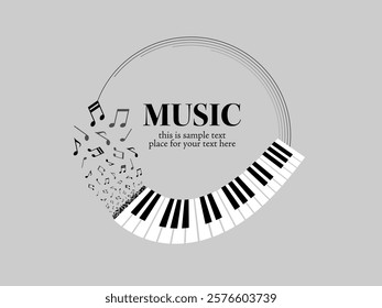 Circle frame of keyboard instruments and musical notes melody