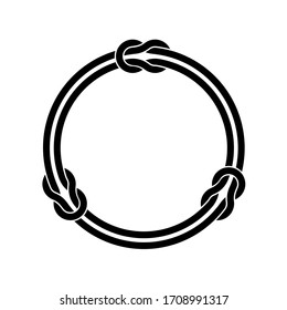 Circle frame with knots and two infinite even ropes. Black color round wires decoration.