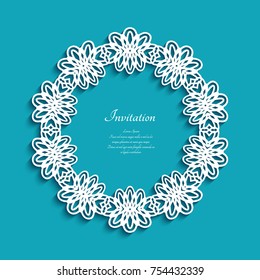 Circle frame with lace border pattern, cutout paper ornament, round decoration for laser cutting or wood manufacturing, eps10 vector illustration