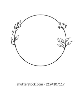 Marco circular con hojas. El estilo minimalista de Doodle. Naturaleza y decoración orgánica.