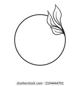 Circle frame with leaves. Doodle minimal style. Nature and organic decoration.