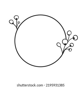 Circle frame with leaves. Doodle minimal style. Nature and organic decoration.