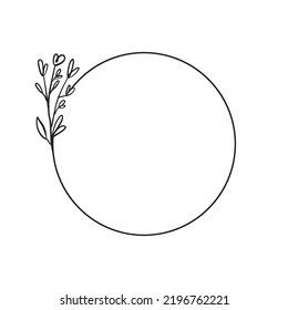 Circle frame with leaves. Doodle minimal style. Nature and organic decoration.
