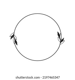 Marco circular con hojas. El estilo minimalista de Doodle. Naturaleza y decoración orgánica.