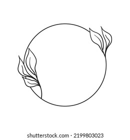 Circle frame with leaves. Doodle minimal style. Nature and organic decoration.