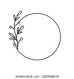 Marco circular con hojas. El estilo minimalista de Doodle. Naturaleza y decoración orgánica.
