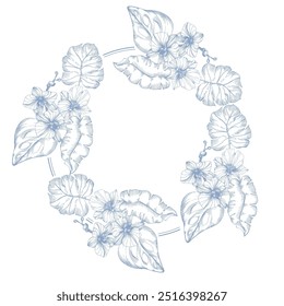 Circle Frame With Leaves palm leaves and orchids.