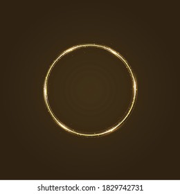 Circle frame with  light effect. Golden comet with glowing tail of shining stardust sparkles