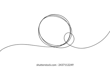 Circle frame. Line art. Continuous black line. Round frame. Hand drawn sketch outline. Vector illustration.