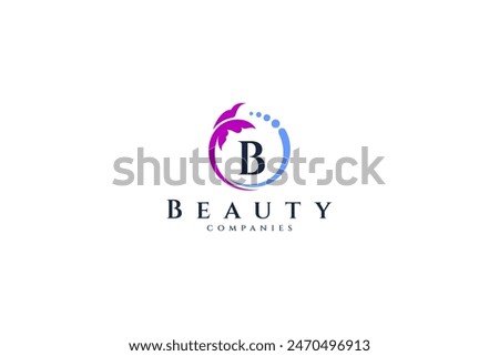 Circle frame logo template with butterfly and water drops decoration