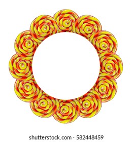 Circle frame made of colorful lollipop candy, cartoon vector illustration.