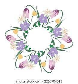Circle Frame made of Haddrawn Wildflowers Original to Southern Spain. Design for card, invitation, poster.