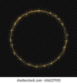 Circle frame with Magic light glow effect stars bursts with sparkles isolated on transparent background.Light trace 