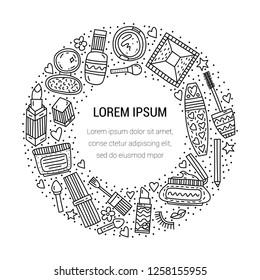 Circle frame with make up doodle illustration. Place for your text