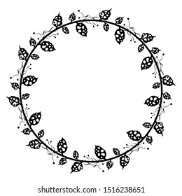 circle frame motif with the style of leaves or plants, isolated background white ornament frame.