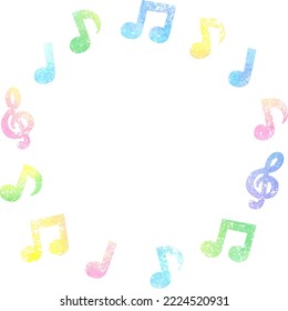 Circle frame of musical notes with watercolor texture