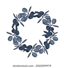 Circle frame with olive . Hand drawn round line border, leaves and flowers, wedding invitation and cards, logo design and posters template. Elegant minimal style floral vector isolated 