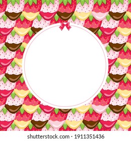 Circle Frame on Strawberry and Pineberry Dipper background.