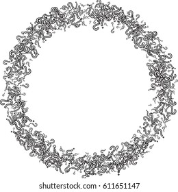 Circle frame on  white background made of question marks. Vector illustration.